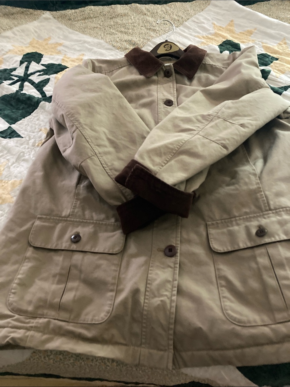 L.L. Bean women's Adirondack Barn Coat quilted lining tan corduroy insulated - Picture 10 of 10